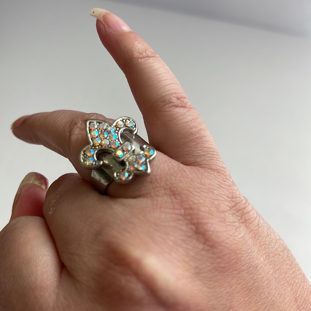Fleur De Lis iridescent rhinestone Adjustable Ring